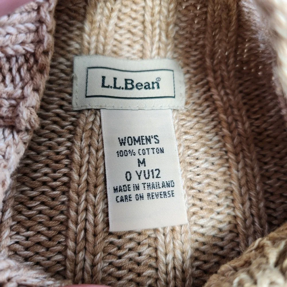 LL Bean‎ Sweater Womens Medium Cable Knit Mock Neck Heavy Cotton Chunky Knit